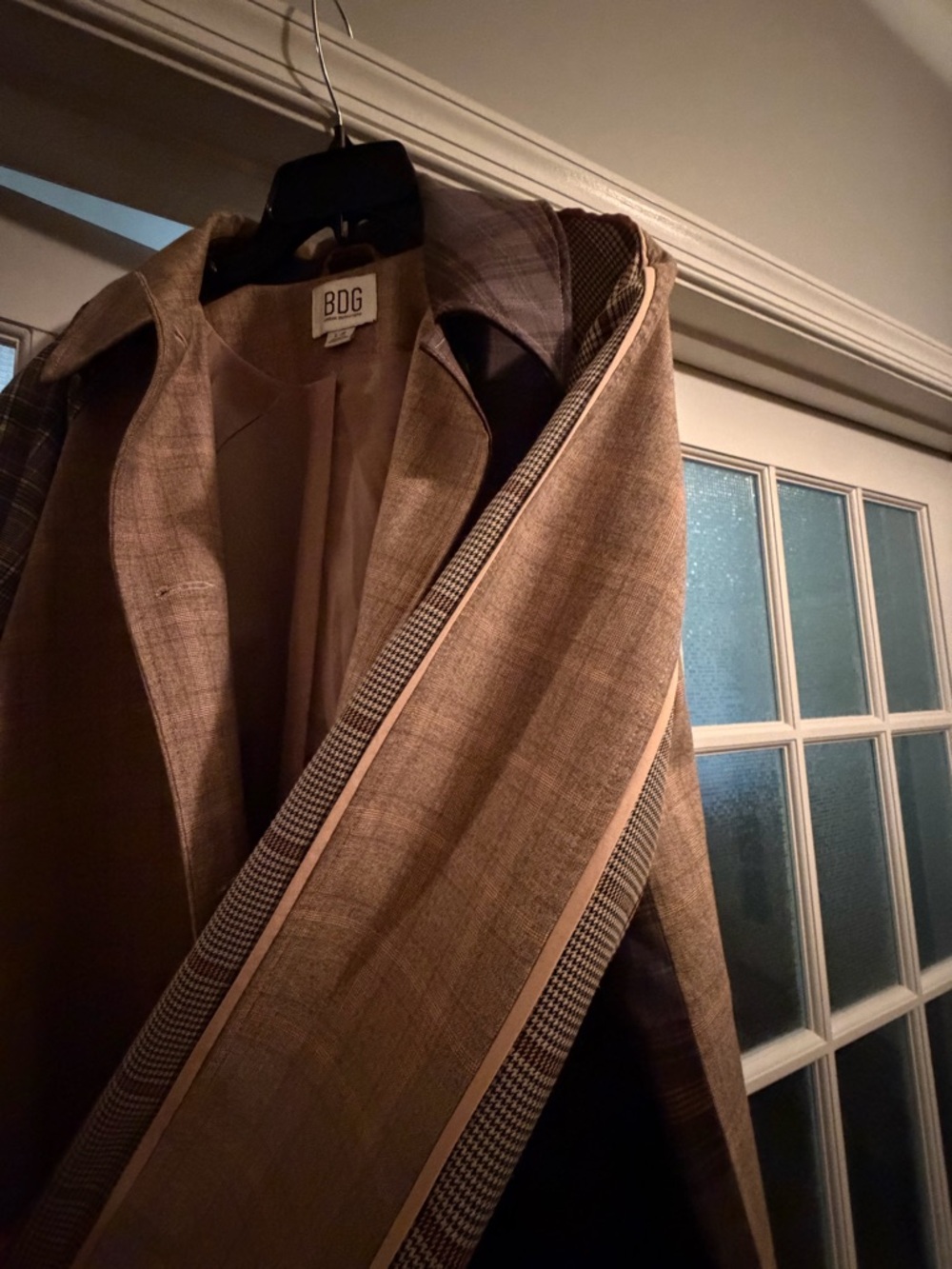 BDG Two-Panel Plaid Trench Coat in Brown and Gray - Picture 3 of 4